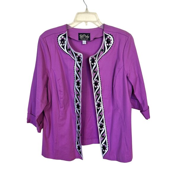 Bob Mackie Wearable Art Womens Embellished Purple Cardigan Jacket Large - Picture 1 of 8